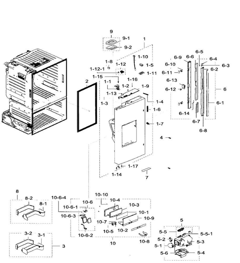 Left Door Diagram and Parts List for RF28HFEDTBC AA-08 Samsung Refrigerator