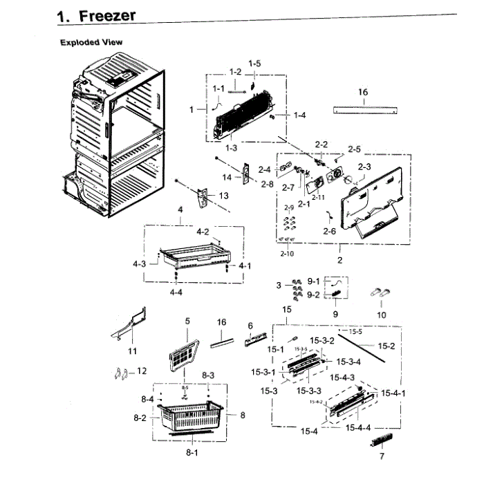 Freezer Diagram and Parts List for RF25HMEDBSG AA-00 Samsung Refrigerator