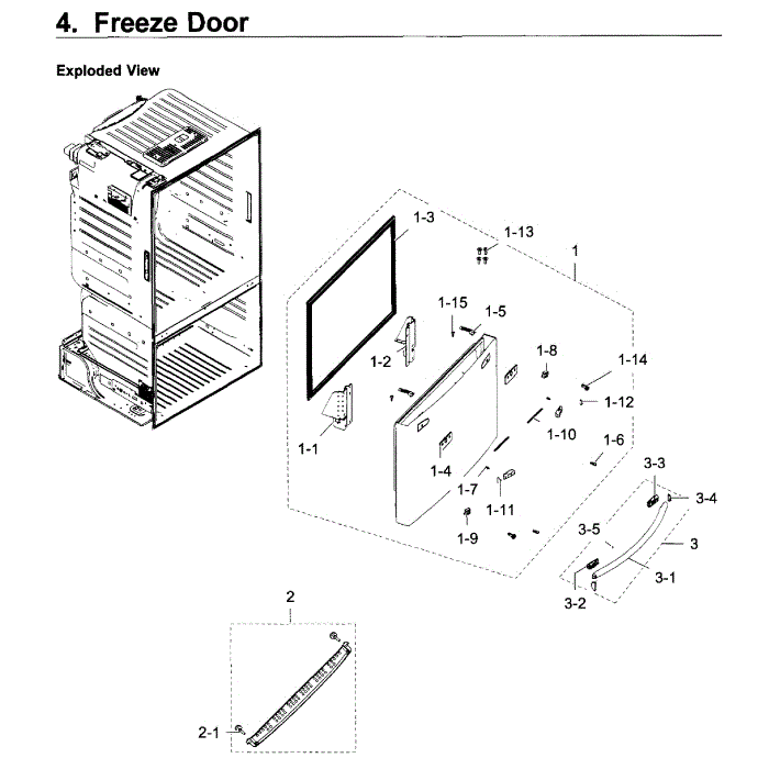 Freezer Door Diagram and Parts List for RF28HDEDPBC AA-05 Samsung Refrigerator