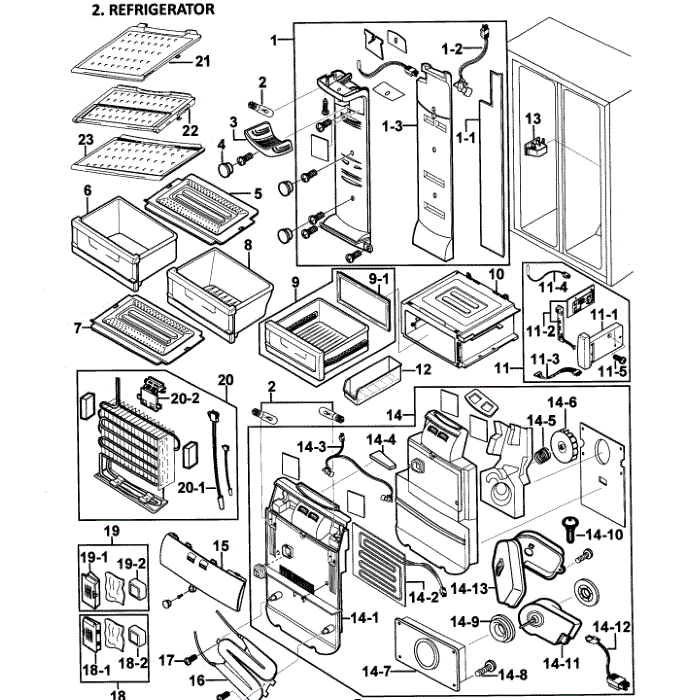 Refrigerator Diagram and Parts List for RS2578WW XAA-00 Samsung Refrigerator