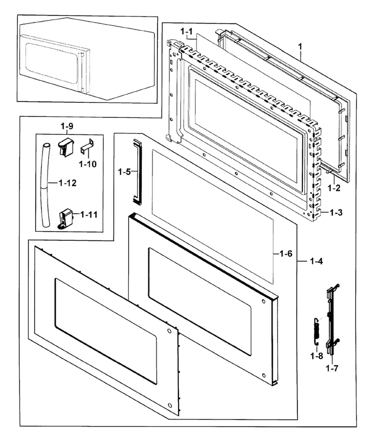 Door Assy Diagram and Parts List for SMH7185STG XAA Samsung Microwave
