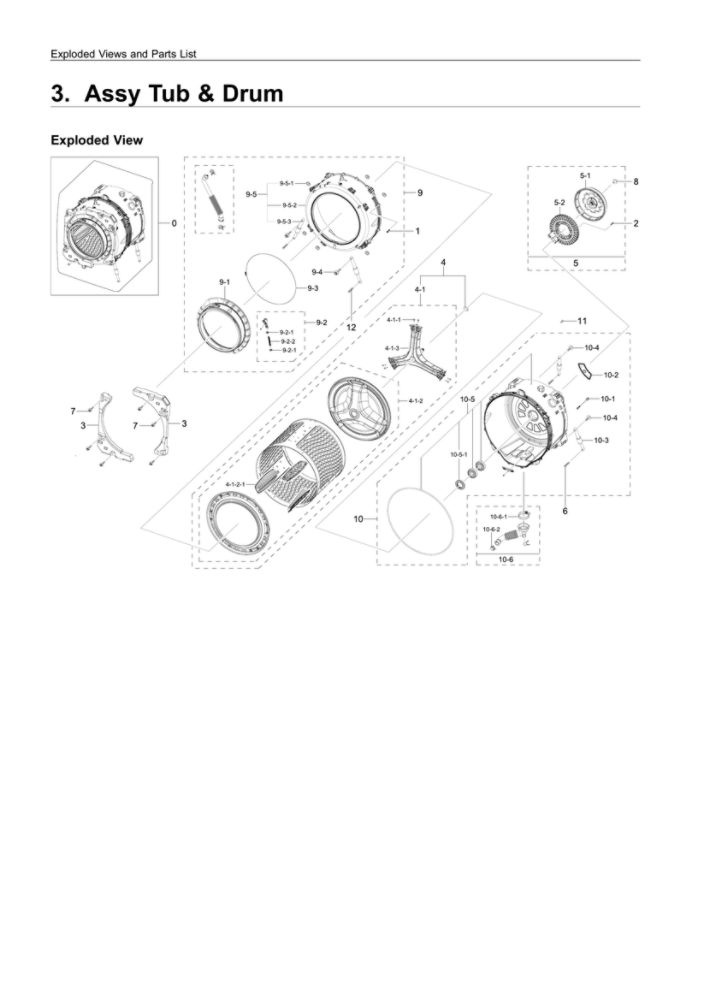 Tub And Drum Parts Diagram and Parts List for WF45T6000AW A5-00 Samsung Washer