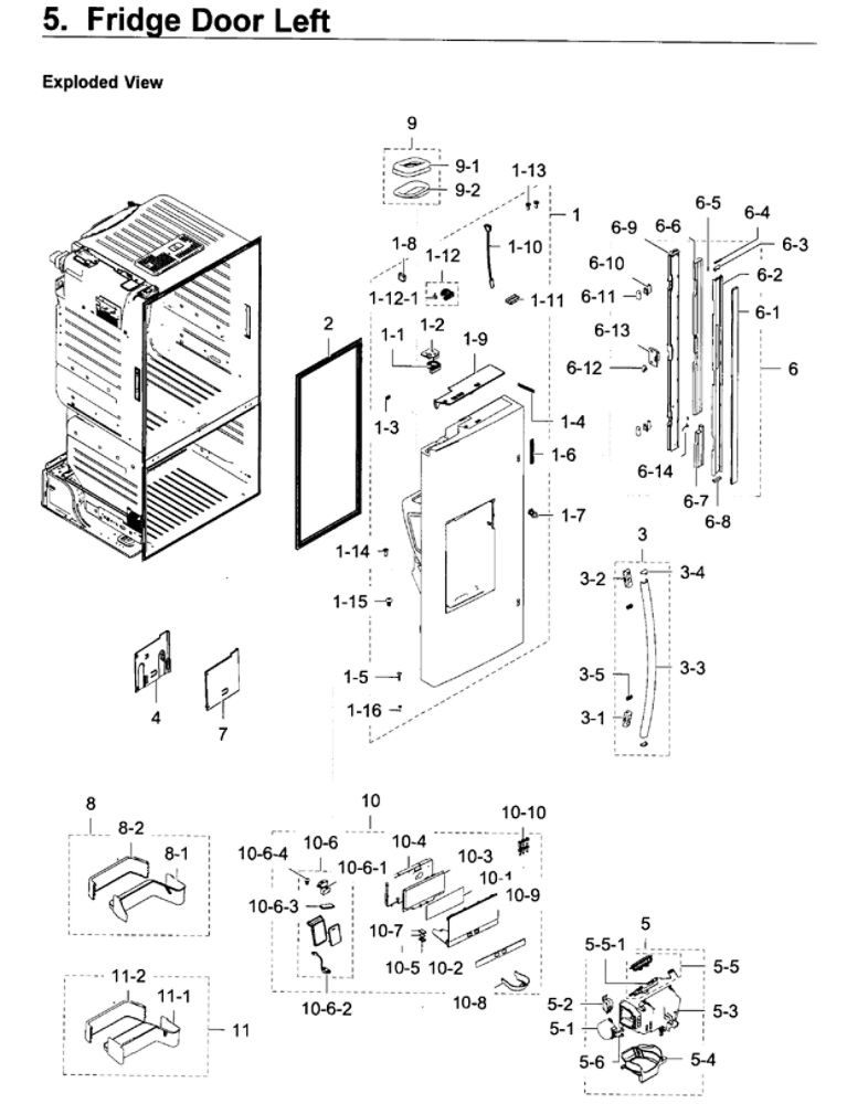 Fridge Door L Diagram and Parts List for RF28HDEDPWW AA-08 Samsung Refrigerator