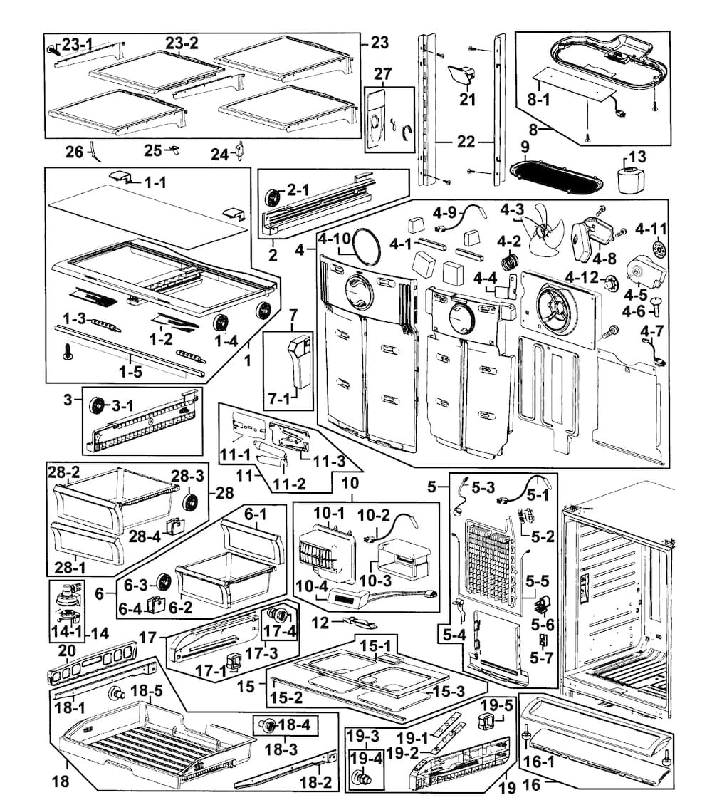 Refrigerator Diagram and Parts List for RF266AERS XAA-0000 Samsung Refrigerator