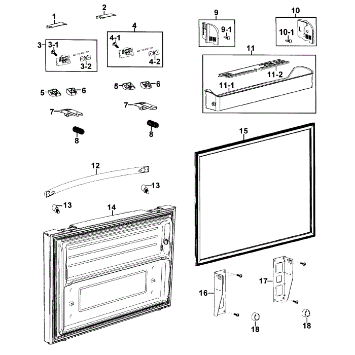 Freezer Door Diagram and Parts List for RF267AEPN XAA-0001 Samsung Refrigerator