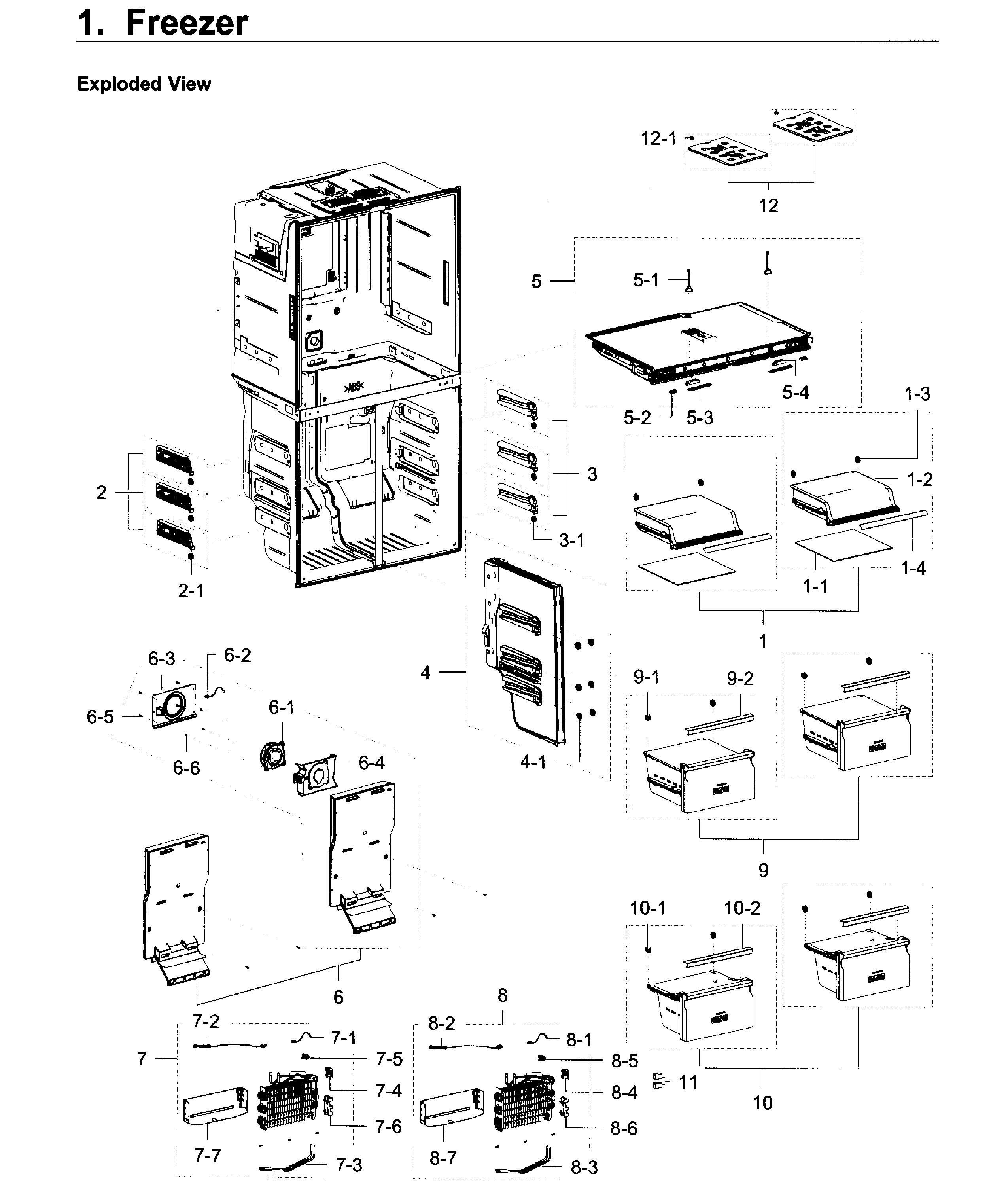 Freezer Diagram and Parts List for RF22K9581SG AA-0001 Samsung Refrigerator