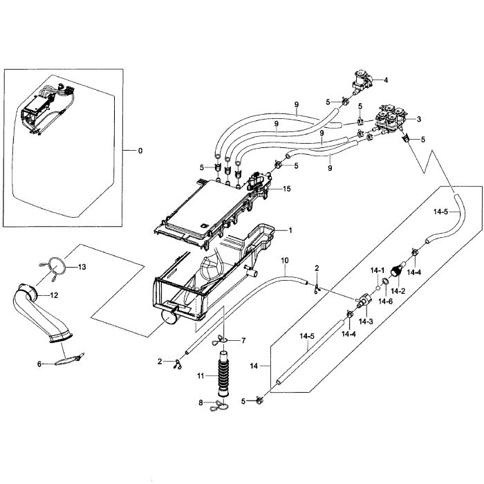 Drawer Housing Diagram and Parts List for WF395BTPAWR A2-01 Samsung Washer