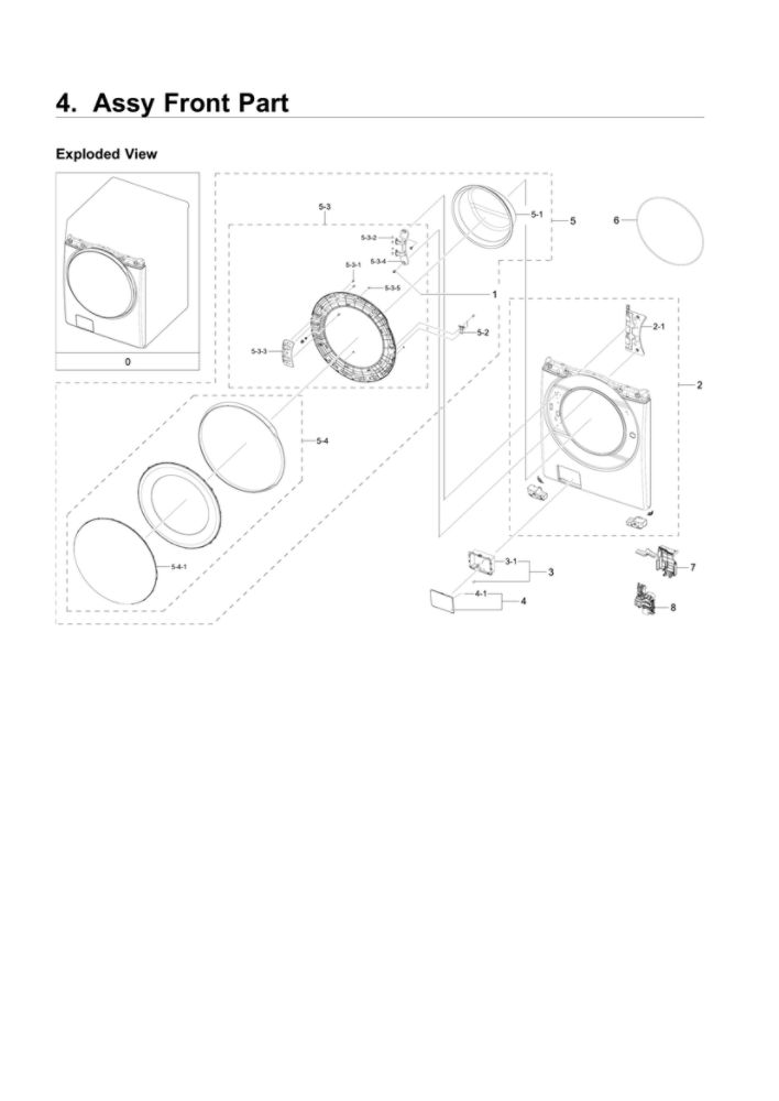 Front Part Assembly Diagram and Parts List for WF45T6200AW US-01 Samsung Washer