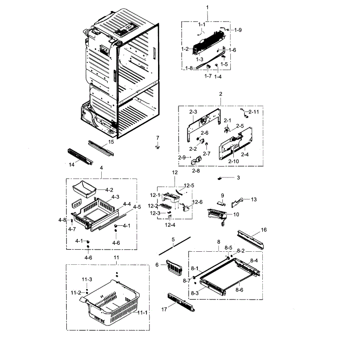 Freezer Diagram and Parts List for RF323TEDBSR AA-02 Samsung Refrigerator