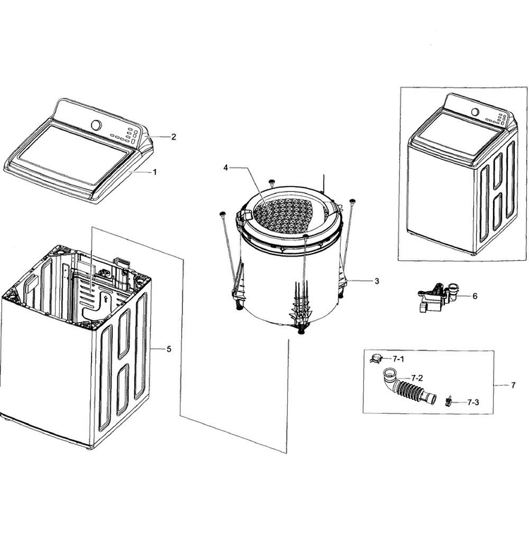 Main Section Diagram and Parts List for WA456DRHDWR AA-0005 Samsung Washer