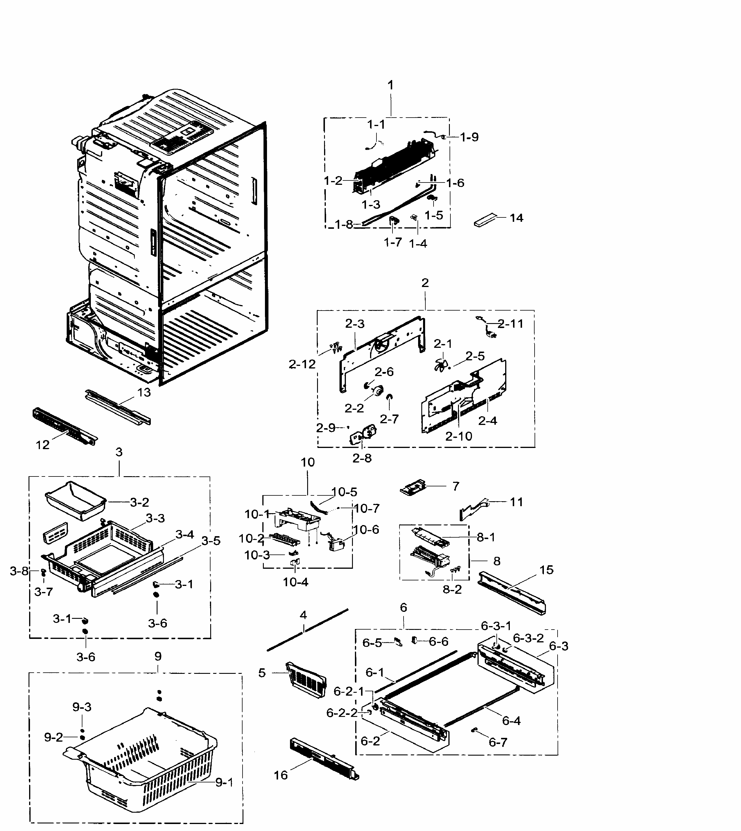 Freezer Diagram and Parts List for RF30HDEDTSR AA-0006 Samsung Refrigerator