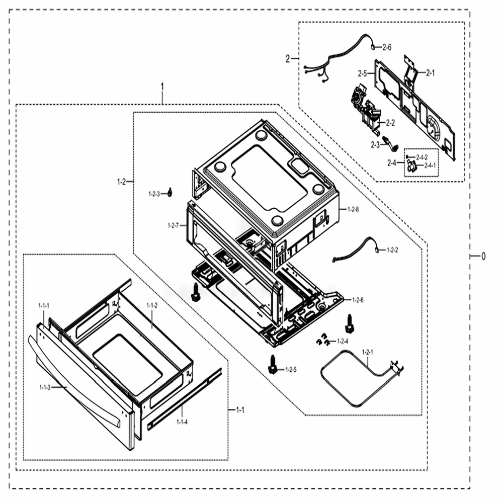 Assembly Drawer Diagram and Parts List for NX58M6650WG (AA)(0001) Samsung Range