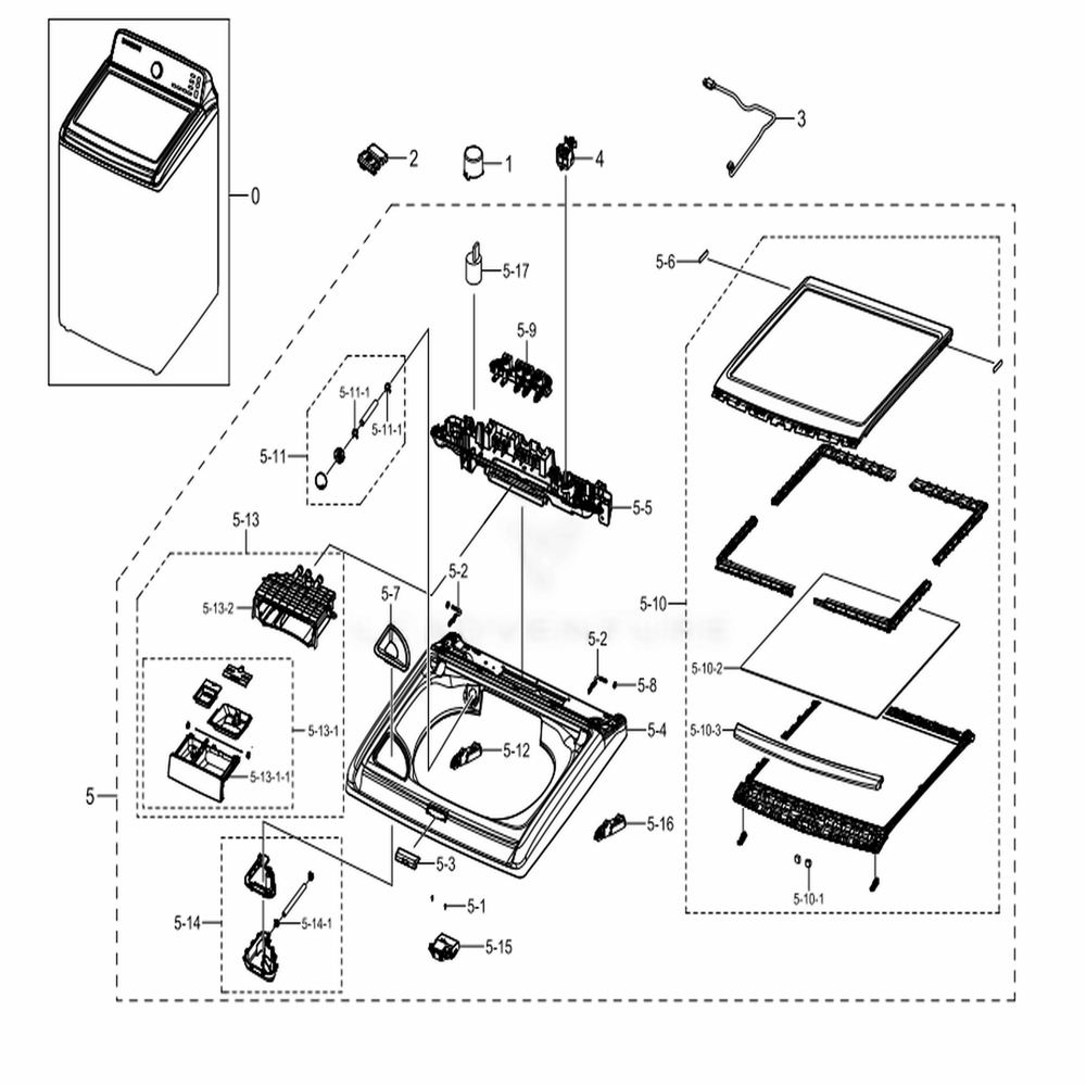 Assembly Cover Top Parts Diagram and Parts List for WA50M7450AW (A4)(0051) Samsung Washer