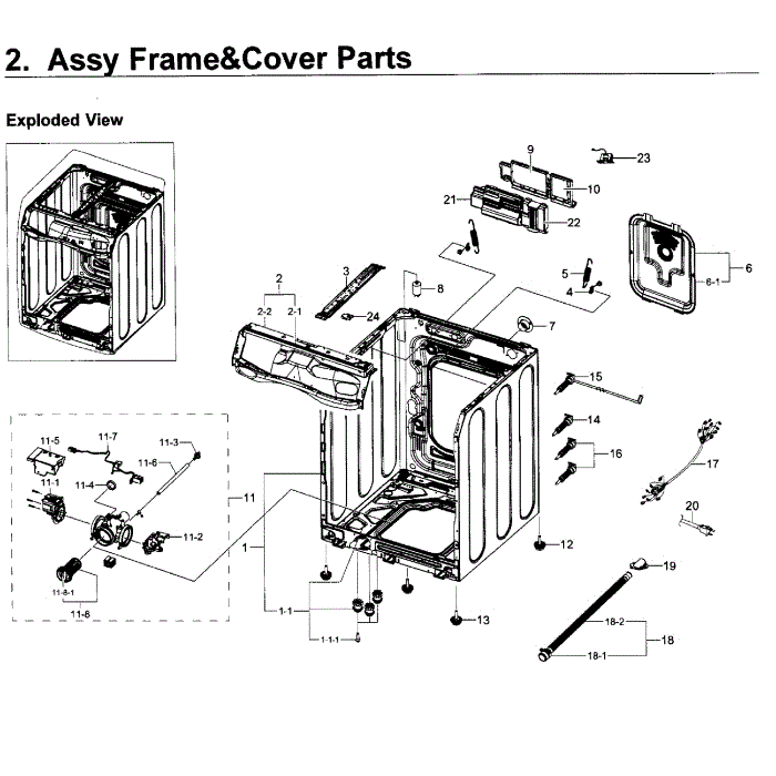 Frame And Cover Diagram and Parts List for WF50K7500AW A2-11 Samsung Washer