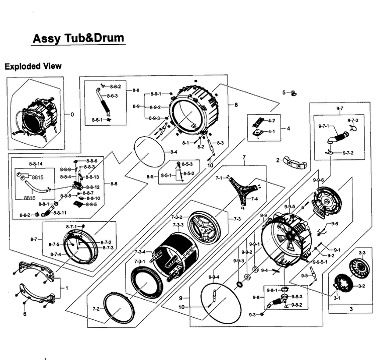 Tub/drum Assy Diagram and Parts List for WF457ARGSGR AA-0001 Samsung Washer