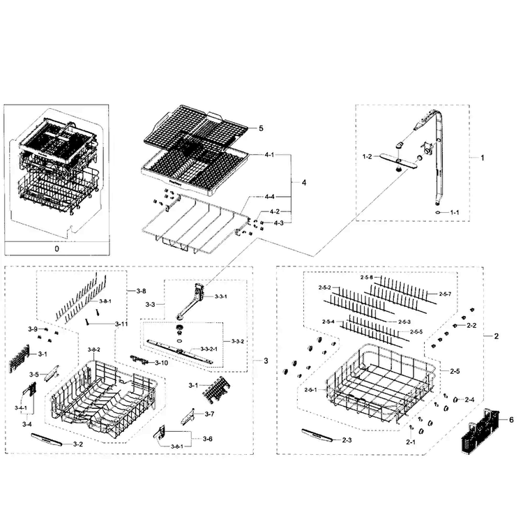 Baskets Assy Diagram and Parts List for DW80H9930US AA-0000 Samsung Dishwasher