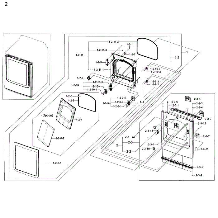 Frame Front And Door Diagram and Parts List for DV50K8600GV A3-00 Samsung Dryer