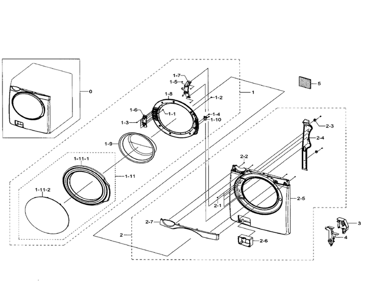 Frame Front & Door Diagram and Parts List for WF393BTPARA A1-0000 Samsung Washer