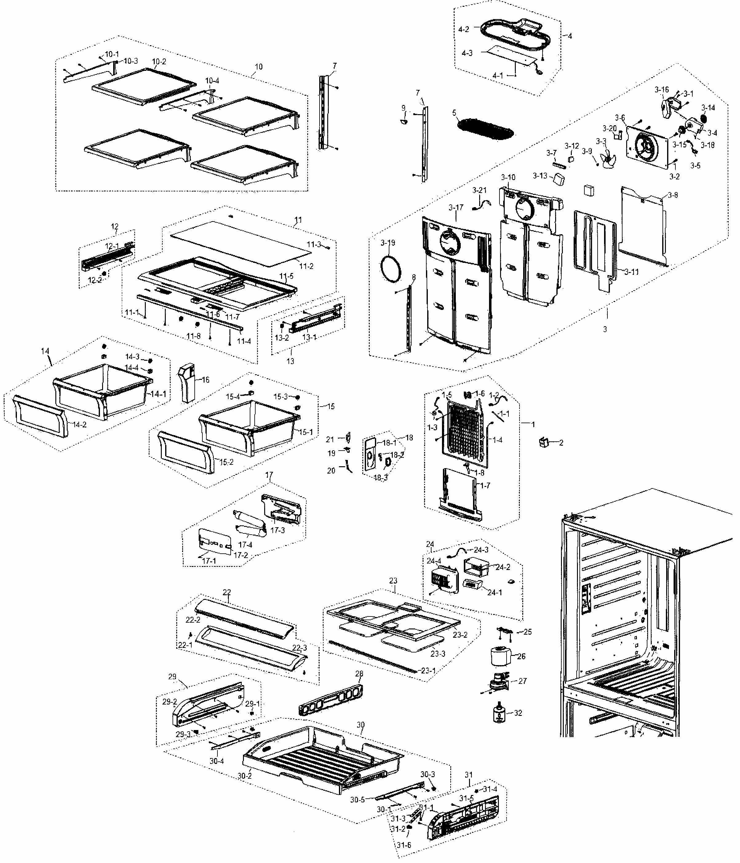 Friger Assy Diagram and Parts List for RF266AEBP XAA-0000 Samsung Refrigerator