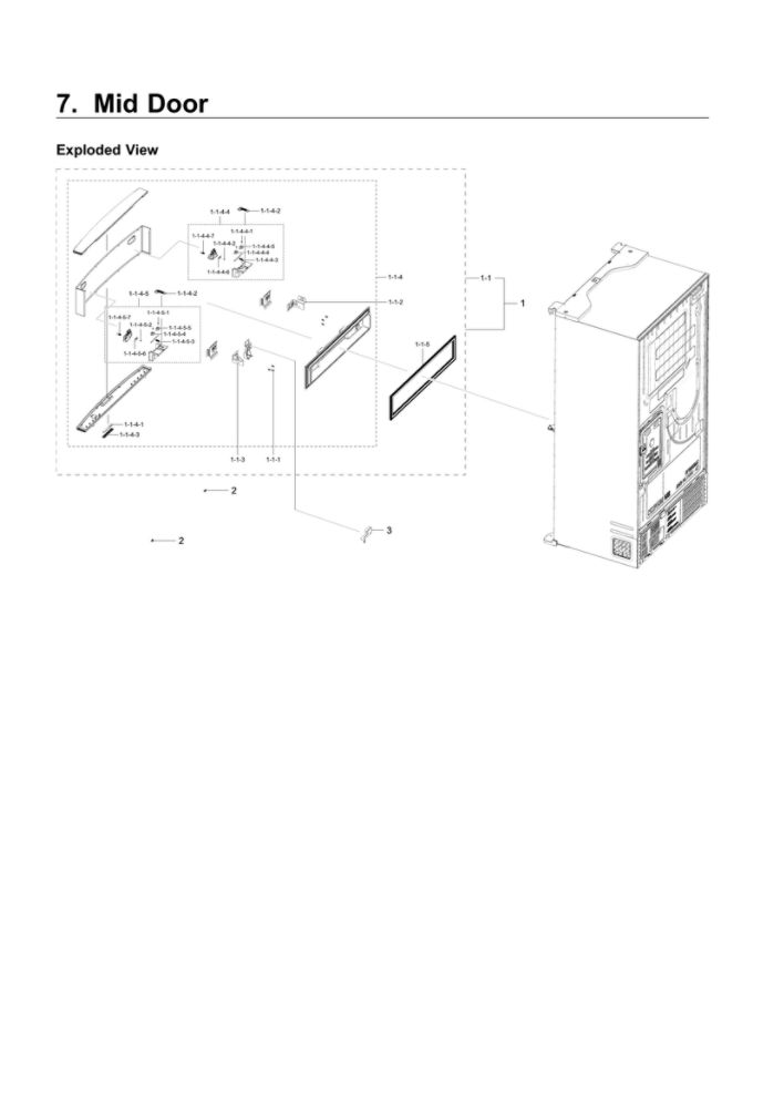 Mid Door Parts Diagram and Parts List for RF22NPEDBSR AA-04 Samsung Refrigerator