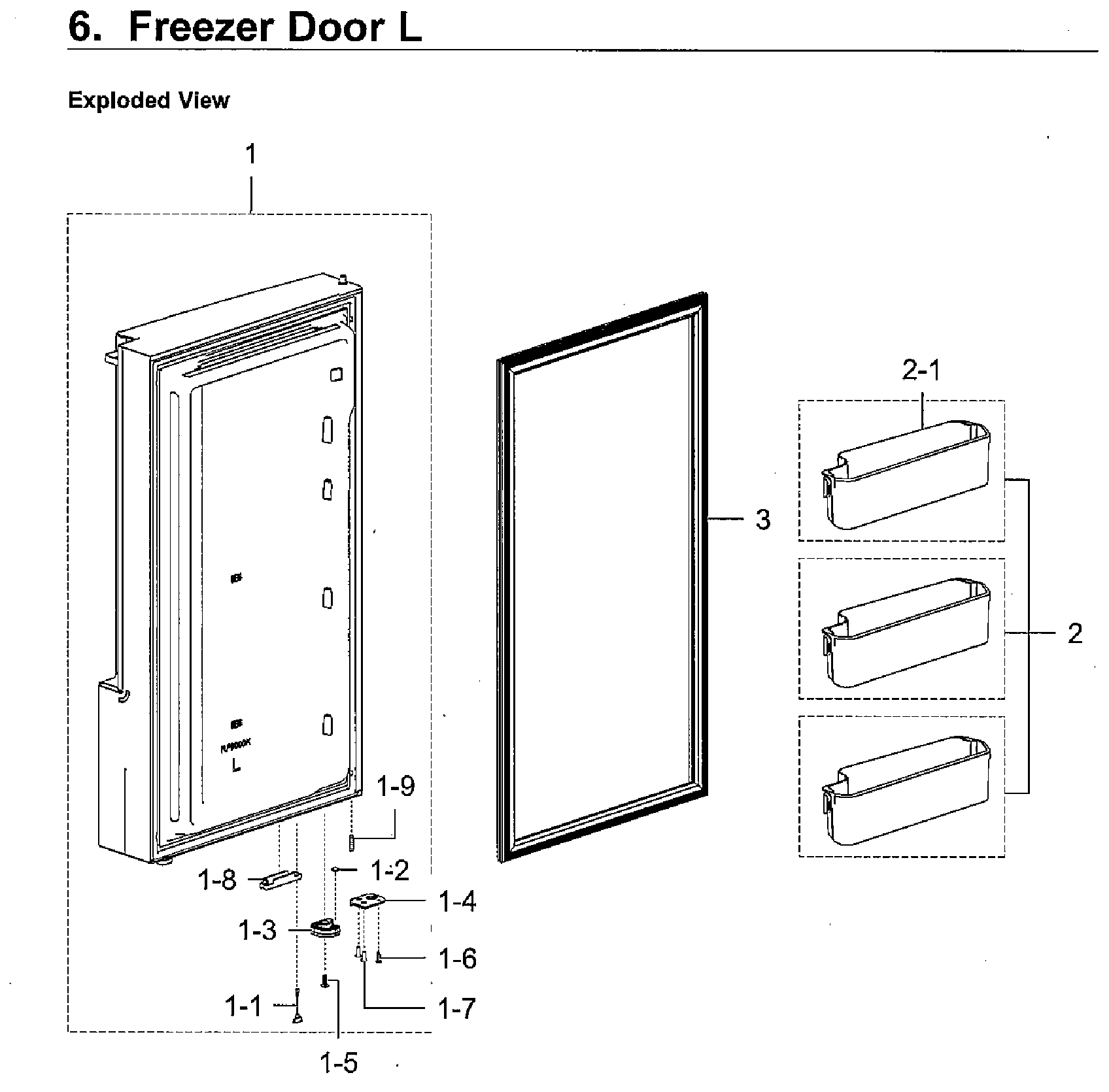 Freezer Door L Diagram and Parts List for RF28K9580SG AA-0001 Samsung Refrigerator