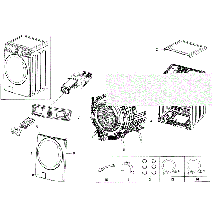 Main Assembly Diagram and Parts List for WF56H9100AG A2-00 Samsung Washer