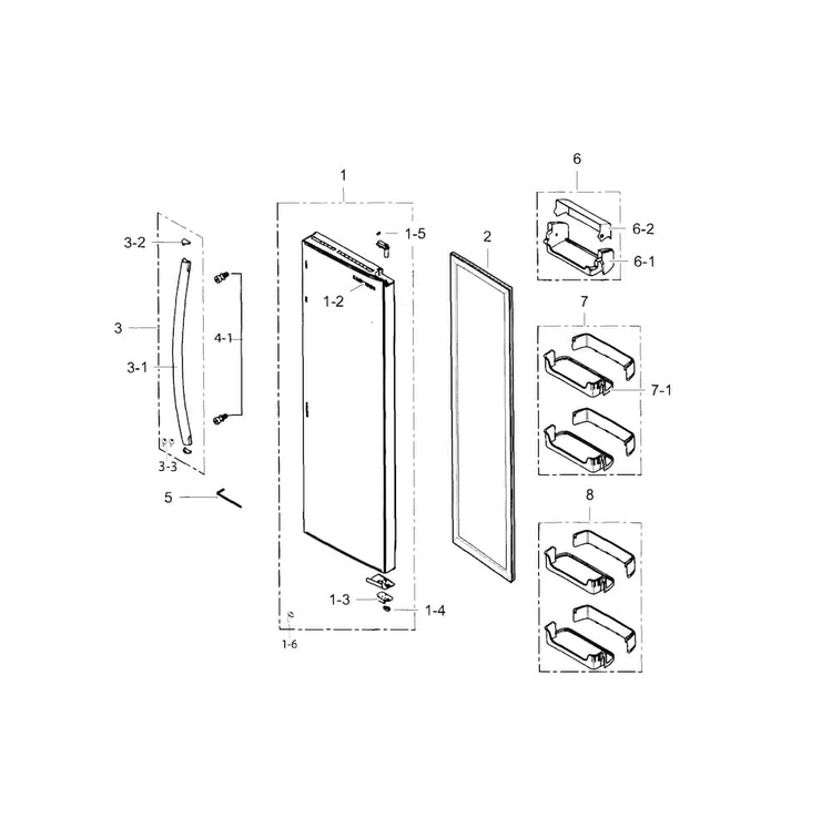 Refrigerator Door Diagram and Parts List for RS25H5121BC AA-0000 Samsung Refrigerator