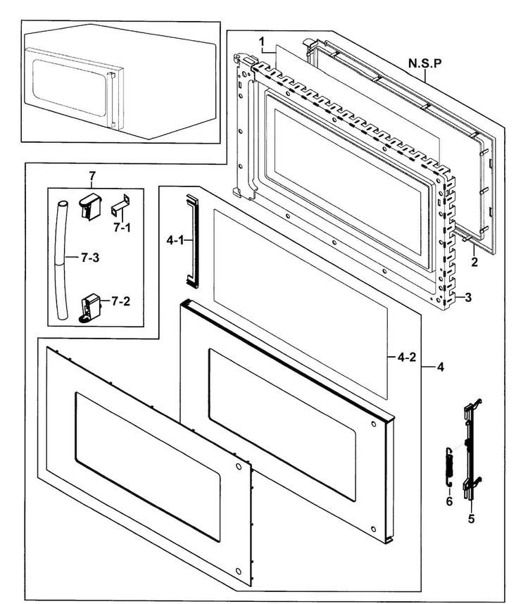 Door Assy Diagram and Parts List for SMH7187STG XAA-0000 Samsung Microwave