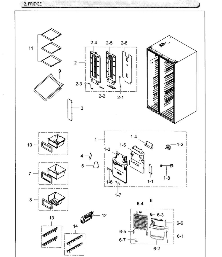 Fridge Diagram and Parts List for RH25H5611BC AA-0002 Samsung Refrigerator