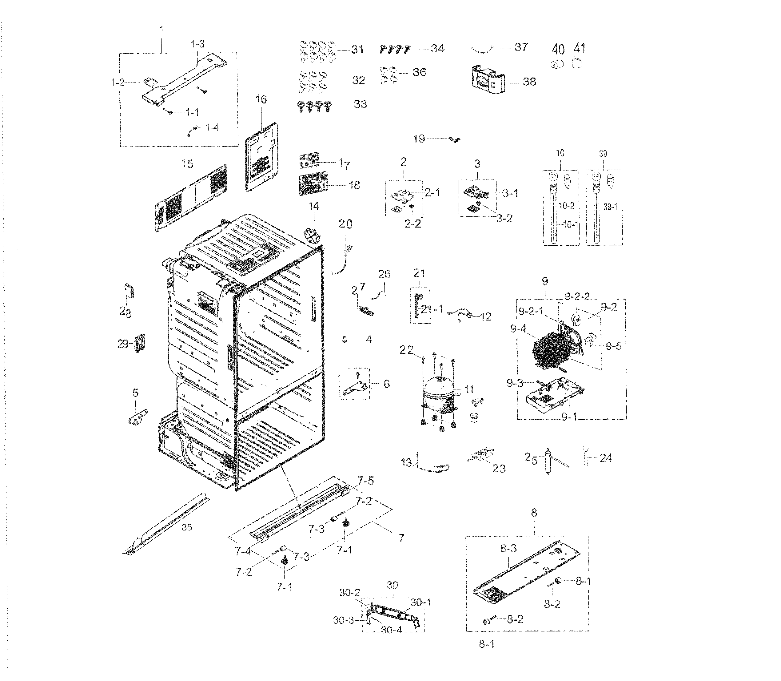 Cabinet Diagram and Parts List for RF263TEAEBC AA-0003 Samsung Refrigerator