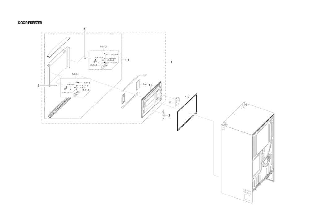 Freezer Door Parts Diagram and Parts List for RF23R6201SR AA-54 Samsung Refrigerator