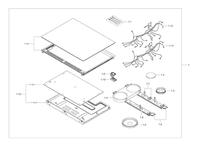 Cooktop Assy Diagram and Parts List for NE58F9710WS AA-0000 Samsung Range