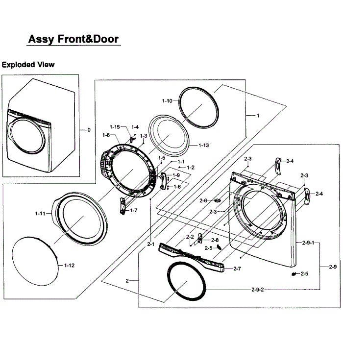 Front Assembly Diagram and Parts List for DV405GTPAWR AA-01 Samsung Dryer