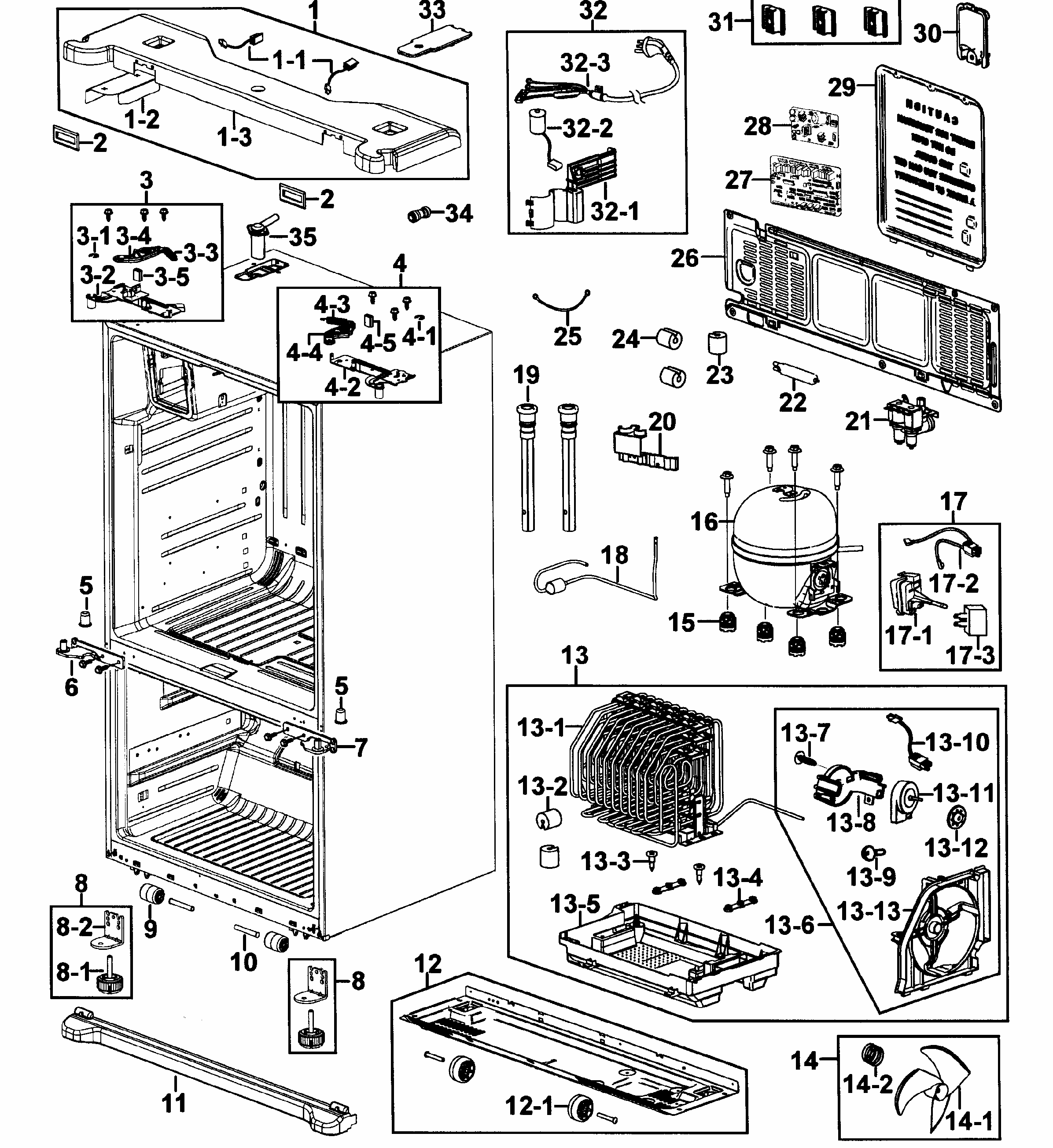 Cabinet Assy Diagram and Parts List for RF267ABRS XAA-0000 Samsung Refrigerator