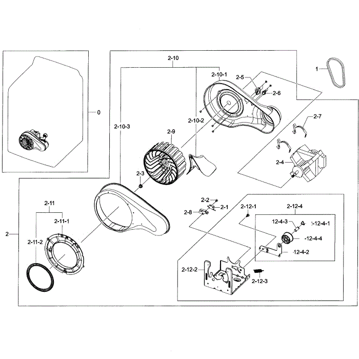 Motor Duct Diagram and Parts List for DV50F9A8EVW A2-00 Samsung Dryer