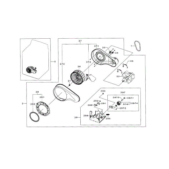 Motor Duct Diagram and Parts List for DV5471AEW XAA-03 Samsung Dryer