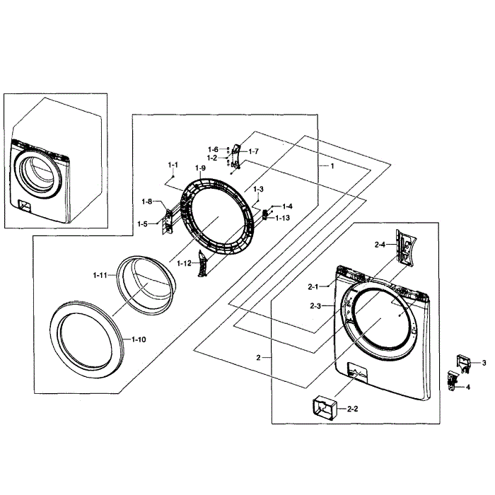 Front Frame Diagram and Parts List for WF361BVBEWR A1-01 Samsung Washer