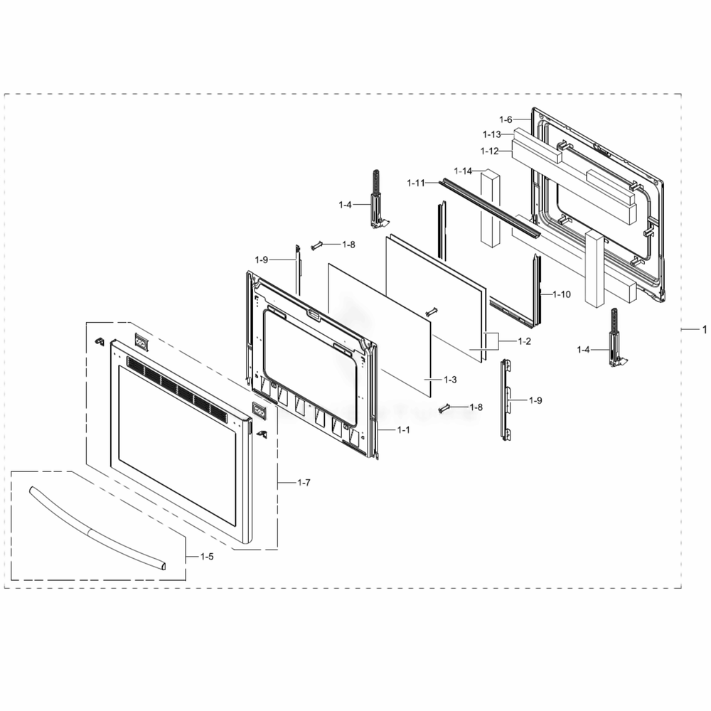 Assembly Door Diagram and Parts List for NE58F9710WS (AC)(0002) Samsung Range