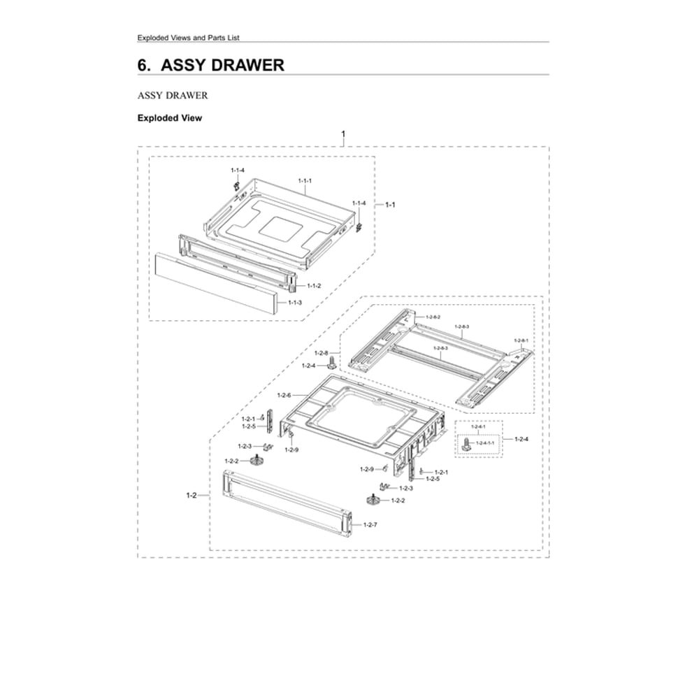 Drawer Assembly Diagram and Parts List for NE63A6111SS AA-00 Samsung Range
