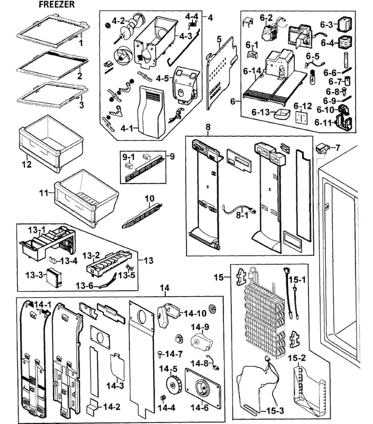Freeze Diagram and Parts List for RS275ACWP XAA-0000 Samsung Refrigerator
