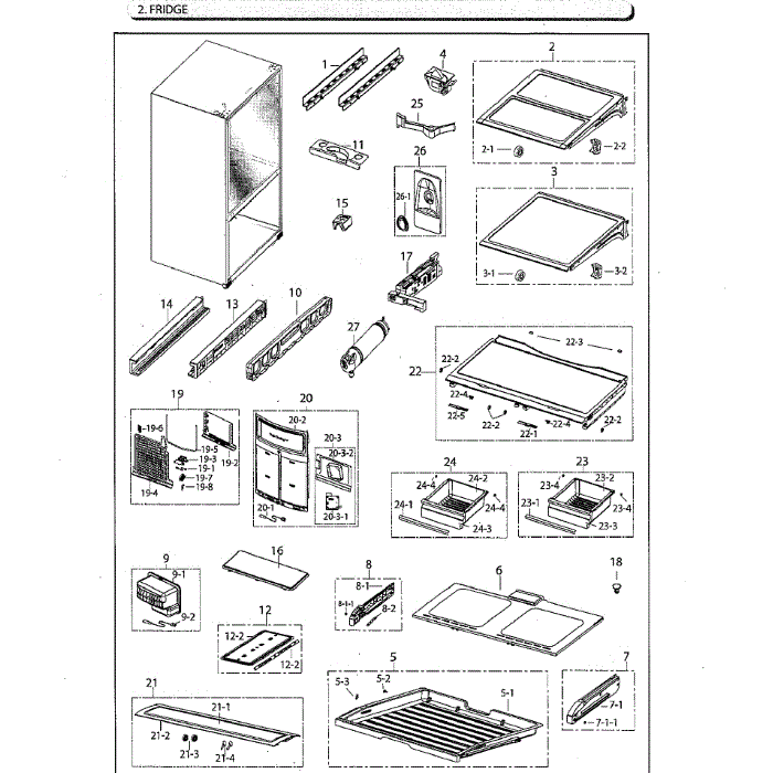Fridge Diagram and Parts List for RF261BEAESG AA-00 Samsung Refrigerator