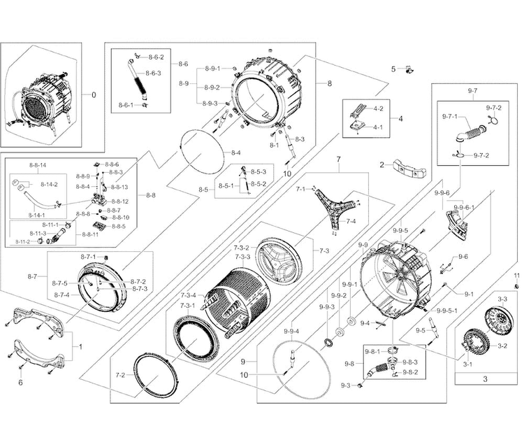 Tub/drum Assy Diagram and Parts List for WF455ARGSGR A2-0000 Samsung Washer