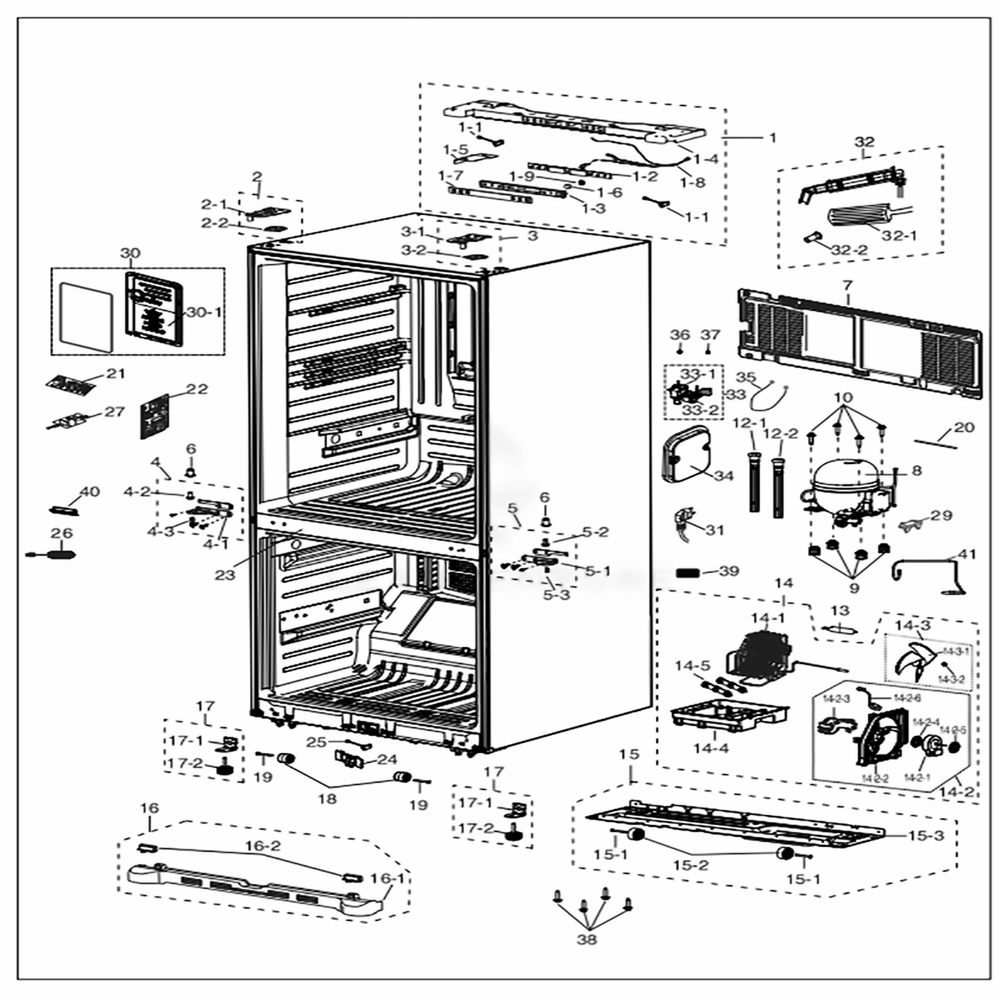 Cabinet Diagram and Parts List for RF18HFENBSR (US)(0000) Samsung Refrigerator