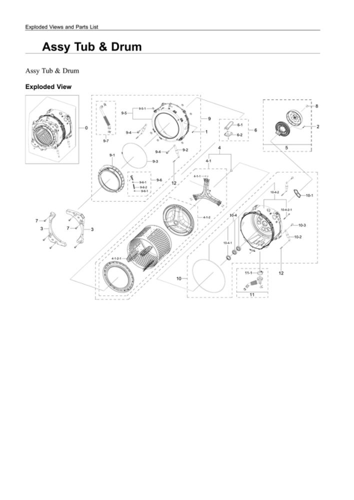 Tub And Drum Assembly Diagram and Parts List for WF45A6400AW US-00 Samsung Washer