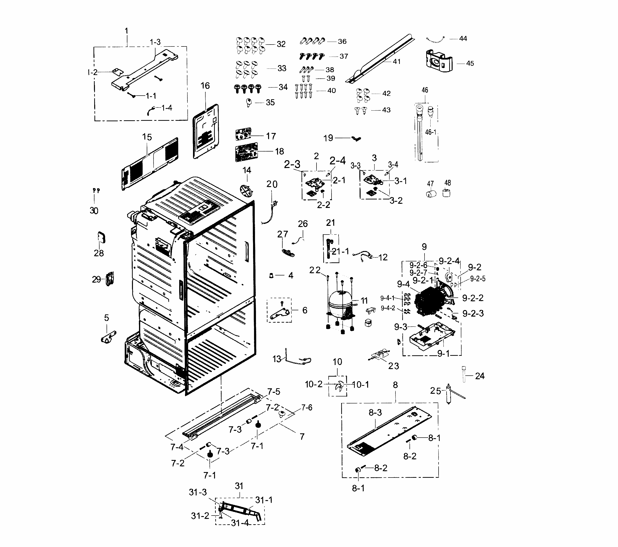 Cabinet Diagram and Parts List for RF263TEAEBC AA-0000 Samsung Refrigerator