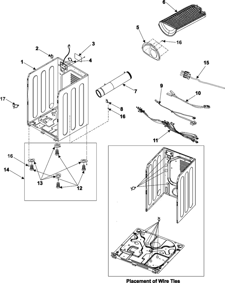 Cabinet Diagram and Parts List for DV316BGW XAA Samsung Dryer