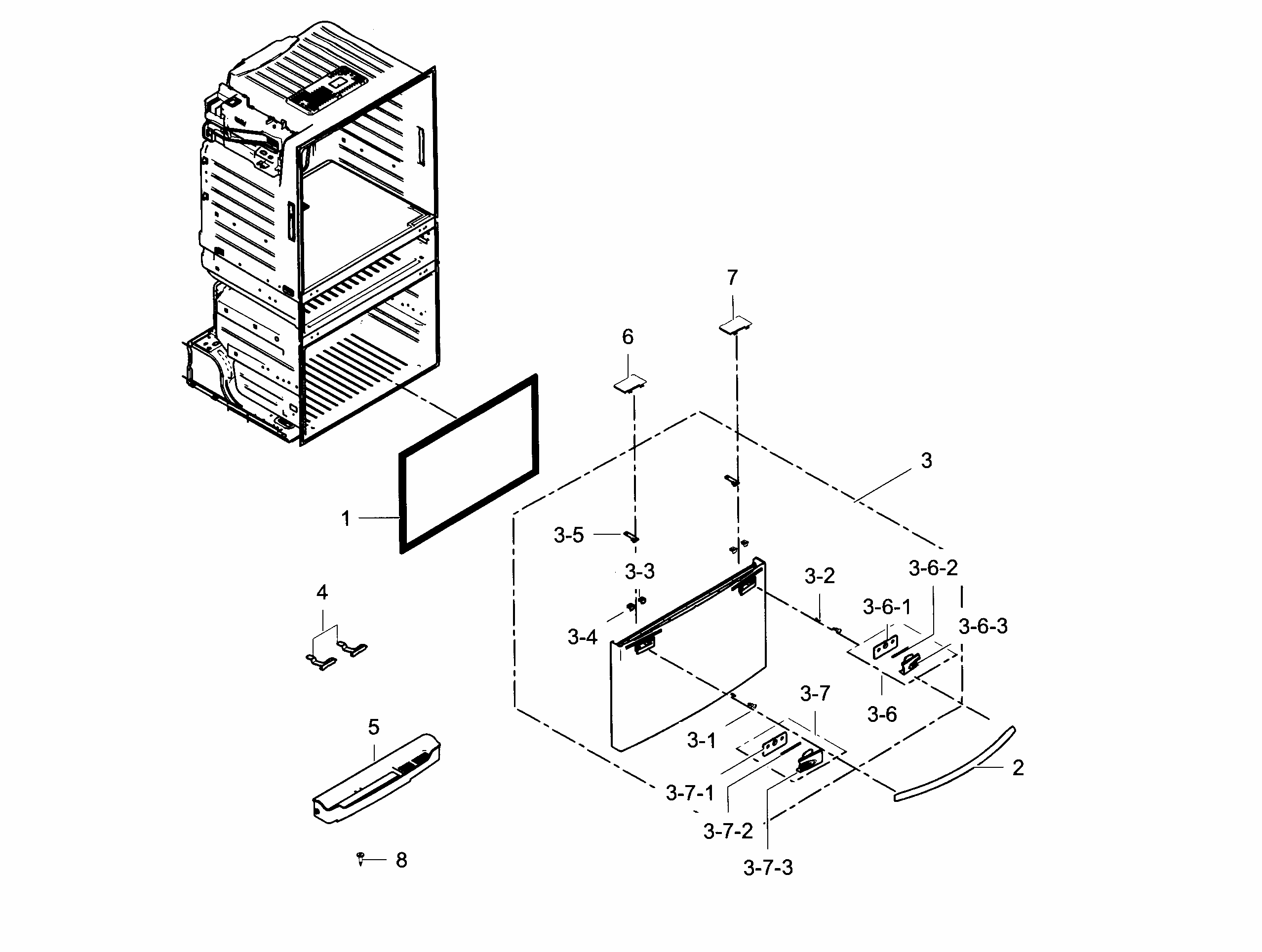 Freezer Door Diagram and Parts List for RF25HMEDBBC AA-0003 Samsung Refrigerator