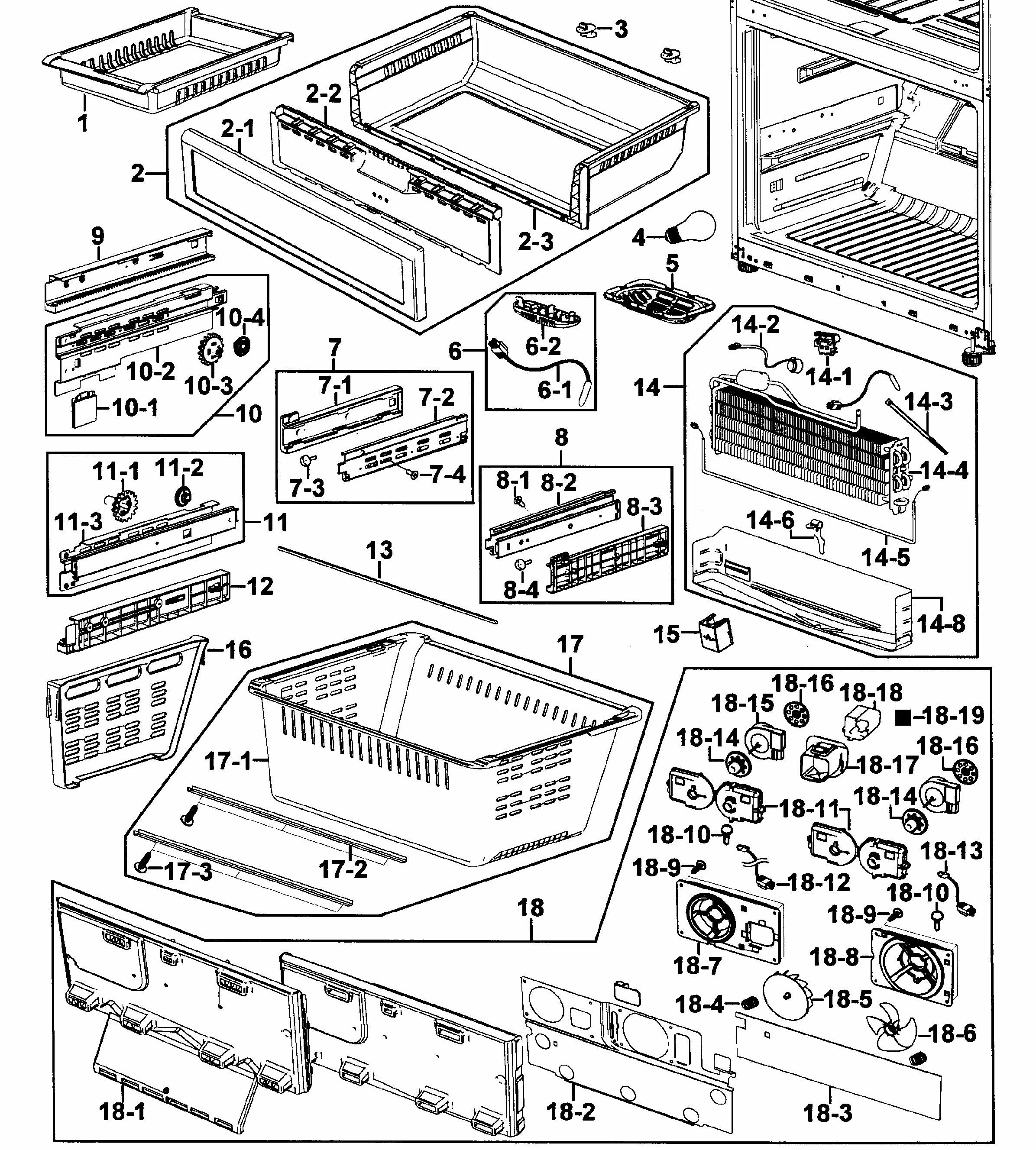 Freezer Diagram and Parts List for RF267AABP XAA-0000 Samsung Refrigerator