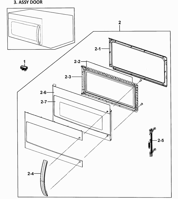 Door Assy Diagram and Parts List for 40185059210  Kenmore Microwave