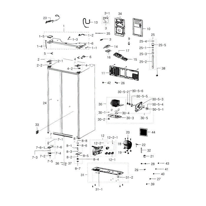 Cabinet Assembly Diagram and Parts List for RH29H8000SR AA-00 Samsung Refrigerator